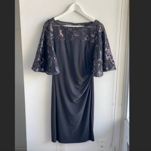Ralph Lauren black sequin dress with bat wing sleeves - Picture 1 of 8